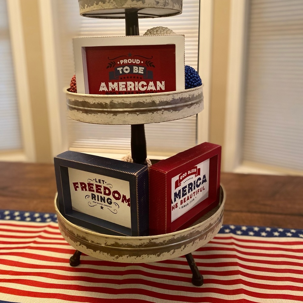 Patriotic Tier Tray Set Of 3, Let Freedom Ring & Proud To Be An American Signs